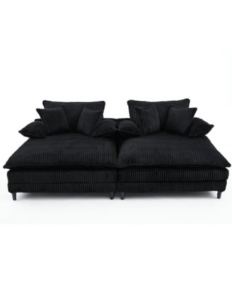 Oversized Corduroy Chaise Lounge Sofa Bed with Pillows - Black
