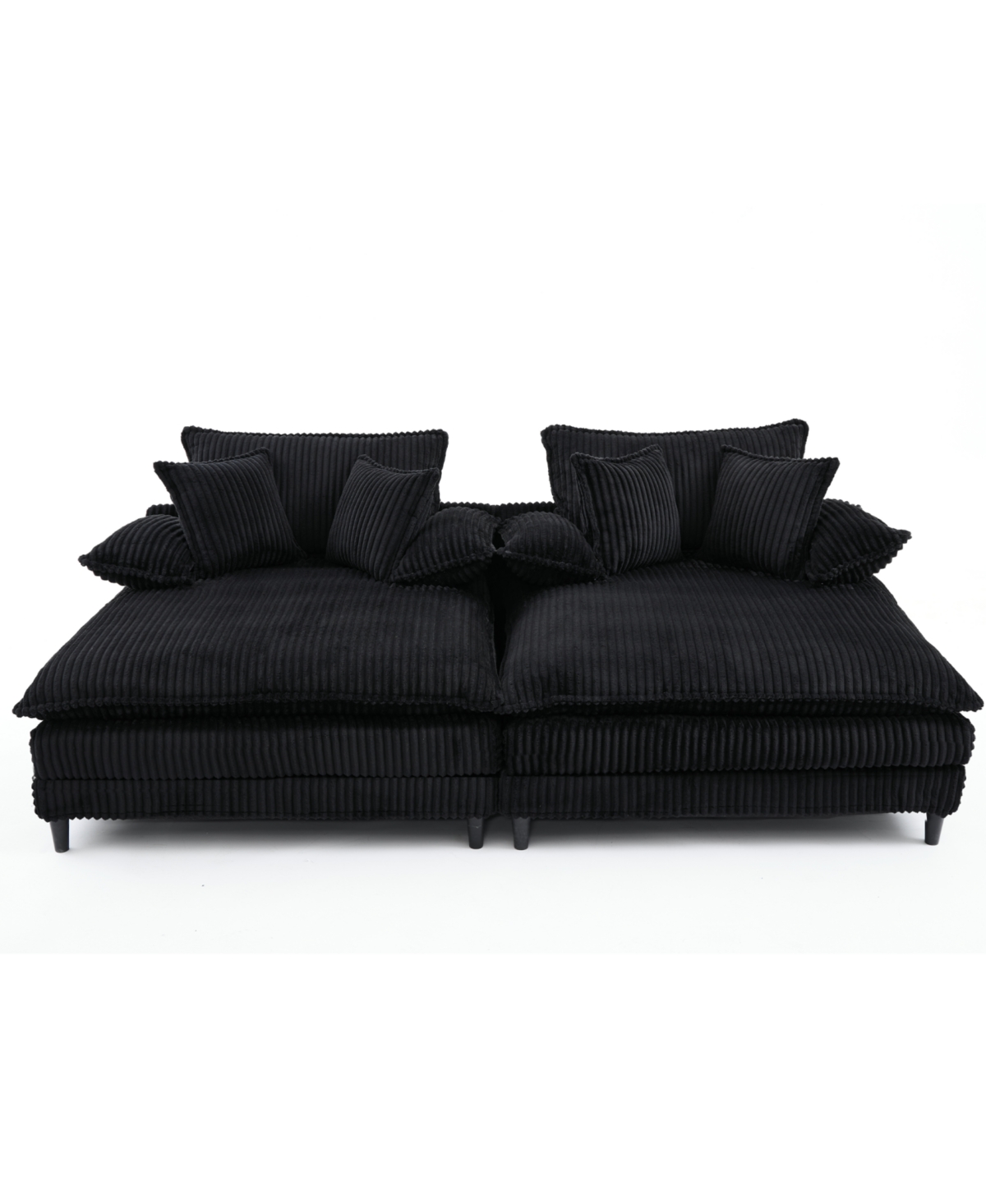 Streamdale Furniture Oversized Corduroy Chaise Lounge Sofa Bed with Pillows - Black