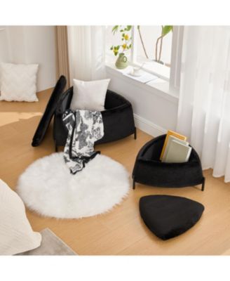Upholstered Storage Ottoman Set with Metal Legs - Black