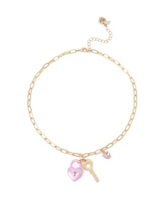 Faux Stone Sweetheart Lock Key Pendant Necklace