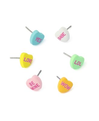 Multi-Colored Sweetheart 6-Single Stud Earring Set