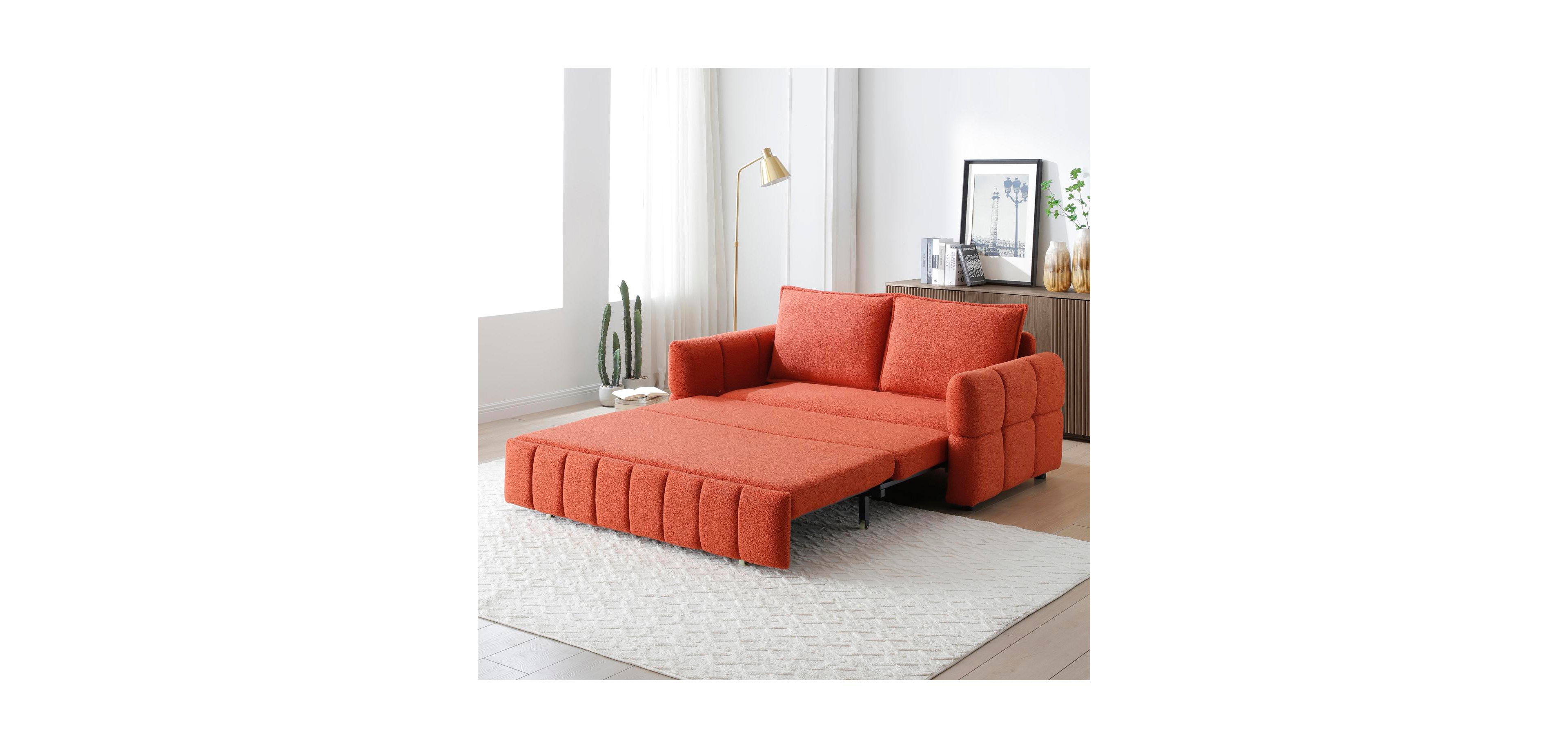 Streamdale Furniture Streamdale Sleeper Sofa Bed with Teddy Chaise - Orange
