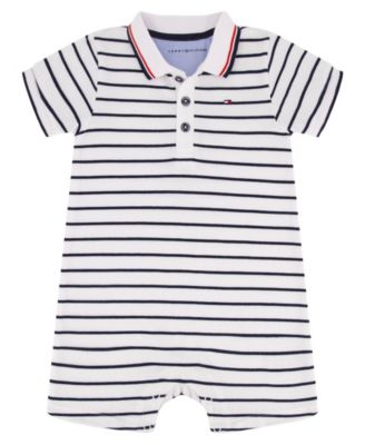 Baby Boys' Striped Pique Knit Collared Polo Shorts Romper