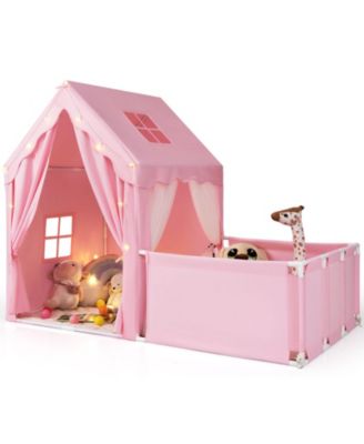 Kids Play Tent w/Playpen Yard Door Curtains Windows Star Lights for Boys Girls