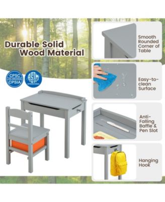 Kids Table and Chair Set Wood Activity Study Desk w/ Storage Drawer Hook