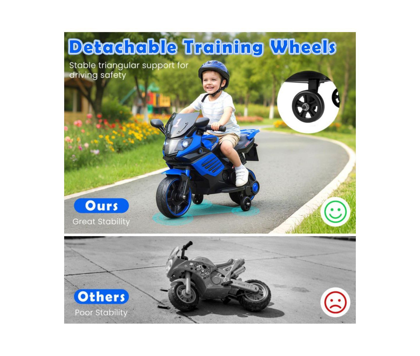 Детская игрушка HONGGE Electric Ride On Motorcycle with Training Wheels and LED Headlights, Ages 3+, цвет: Тёмно-синий — фото 8