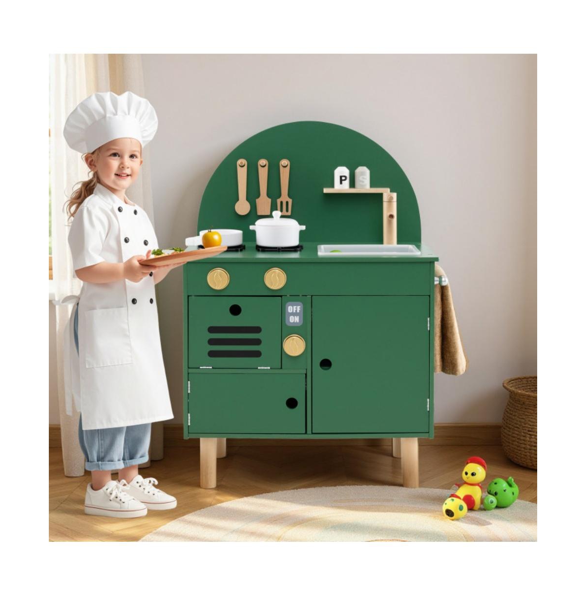 Hongge Kids Wooden Play Kitchen Set with Accessories and Storage for Pretend Cooking