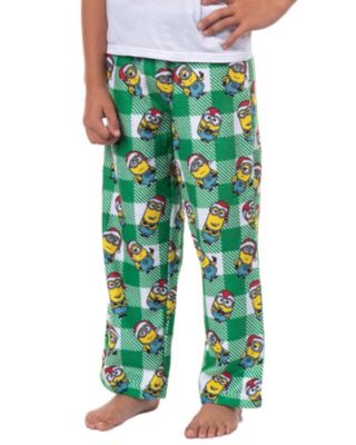 Boys Pajama Pants Christmas Santa Minion Plaid Fleece Lounge Bottoms