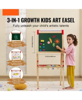 Kids Art Easel with Adjustable Height Double Sided Magnetic Board and Complete Drawing Accessories