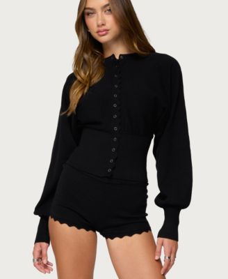 Women's Maizy Puff Sleeve Scalloped Knit Cardigan