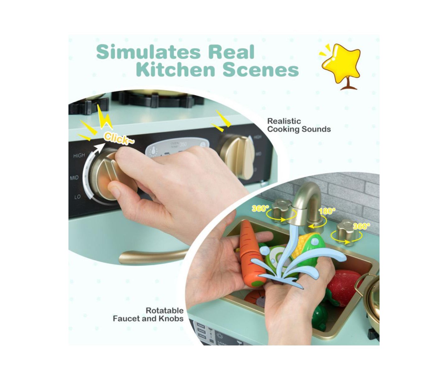 Детская игрушка HONGGE Interactive Play Kitchen, Ages 3–6, цвет: Зелёный — фото 10