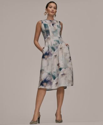 Women's Sleeveless Floral Fit and Flare Midi Dress