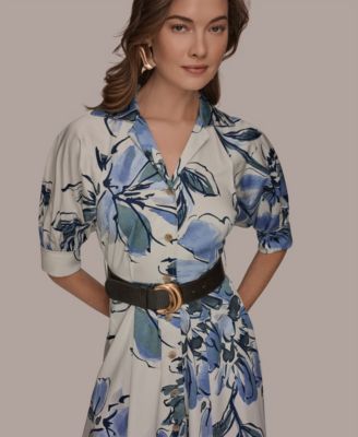 Women's Spread Collar Floral Midi Shirt Dress