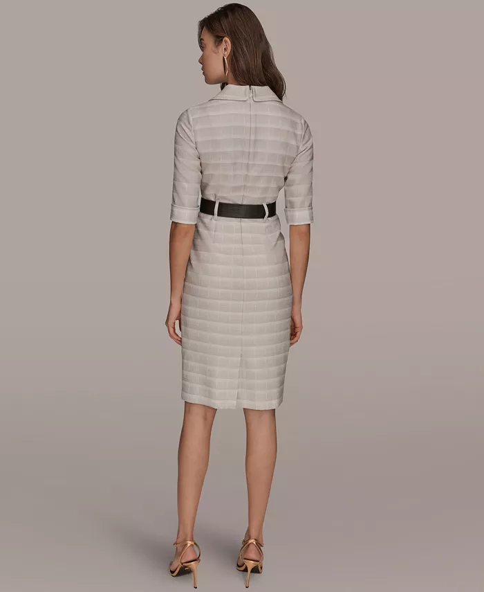 Women's Notched Lapel Striped Sheath Dress - thumbnail 6