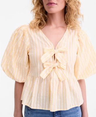 Women's  Puff-Sleeve Tie-Front Peplum Blouse