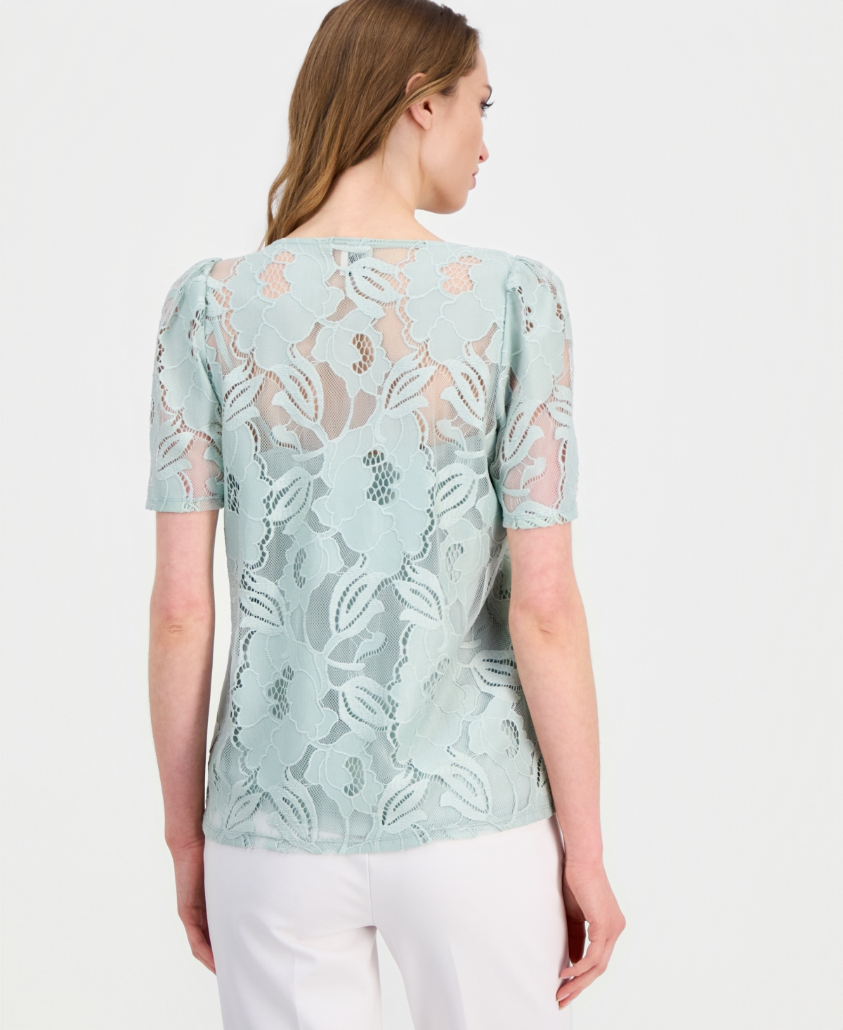 Anne Klein Women's Short-Sleeve Floral Lace Top