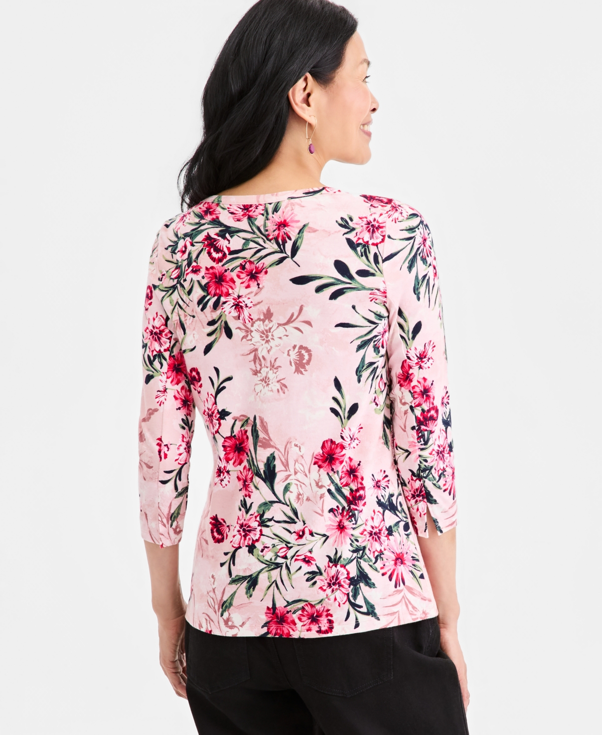 Style & Co Petite Floral Print Boat Neck Top, Macy's Exclusive