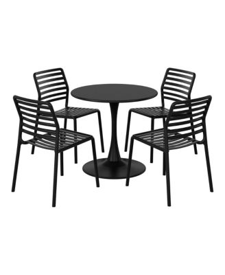 5-Piece Outdoor Indoor Metal Patio Dining Table Set With Stackable Plastic Patio Side Chairs