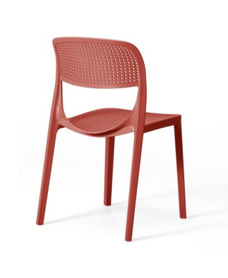 5-Piece Round Metal Bistro Dining Table Set And Stackable Resin Patio Dining Side Chairs