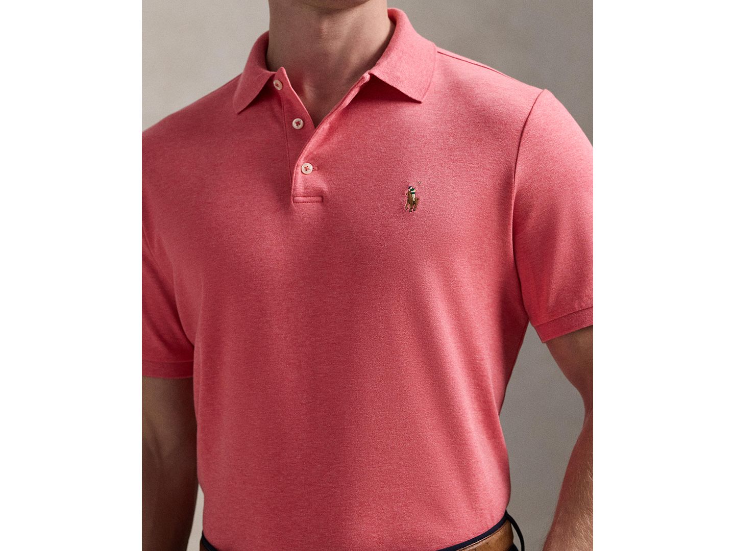 Мужское поло Polo Ralph Lauren Custom Slim-Fit Soft Cotton Polo Shirt, цвет: Розовый меланжевый — фото 3