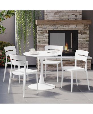 5-Piece Outdoor Indoor Round Metal Patio Dining Table Set With Stackable Patio Chairs