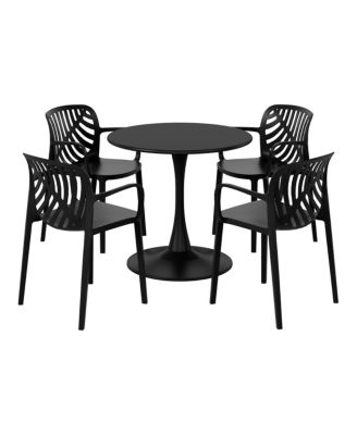 5-Piece Outdoor Indoor Metal Patio Dining Table Set With Stackable Patio Arm Chairs