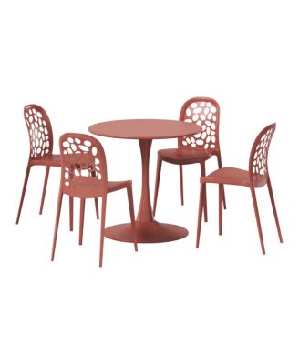 5-Piece Outdoor Indoor Metal Patio Dining Table Set With Stackable Polypropylene Patio Side Chairs