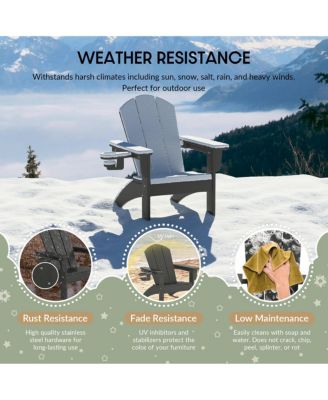 Kids Outdoor HDPE Plastic Adirondack Patio Chairs with Cup Holders (Set of 2)