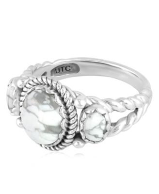 Sterling Silver White Howlite 3-Stone Ring, Sizes 5 to 11