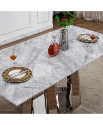 + 70" + Faux Marble + Mirrored Base + Dining Table