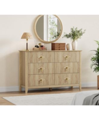 Dresser 48"W, 6-Drawer Modern Wood Chest with Metal Handles, Bedroom Storage Cabinet TV Stand for Living Room