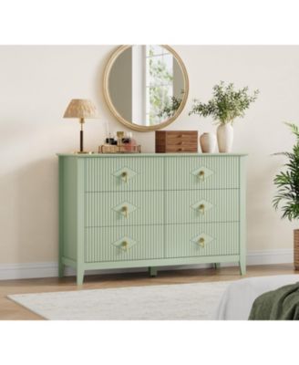 Dresser 48"W, 6-Drawer Modern Wood Chest with Metal Handles, Bedroom Storage Cabinet TV Stand for Living Room