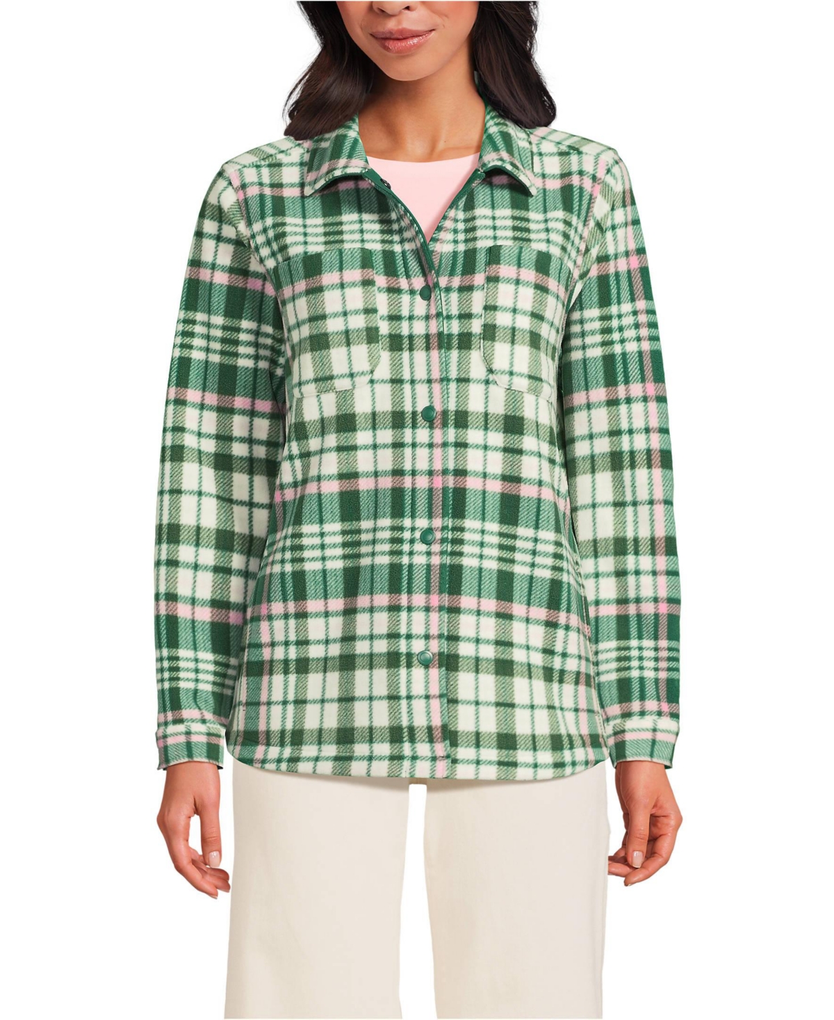 Lands' End Women's Petite Print Anyweather Fleece Shirt Jacket