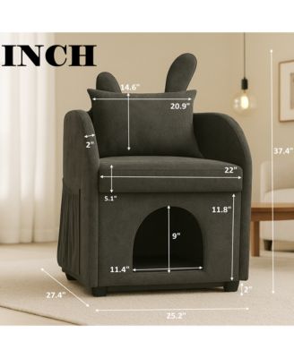 Bunny-Ear Pet-Friendly Armchair Sofa Chair with Side Pocket, Scratch-Resistant Fabric, Built-in Cat & Dog Hideaway