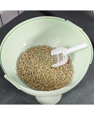 Large Hooded Cat Litter Box with Lid - Includes Scoop, Leak-Proof Sand Pedal & Top Carry Handle, Light Green