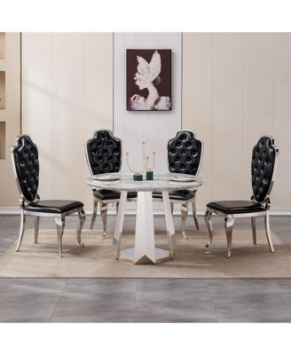 47" Round Faux Marble Stainless Steel Base Dining Table