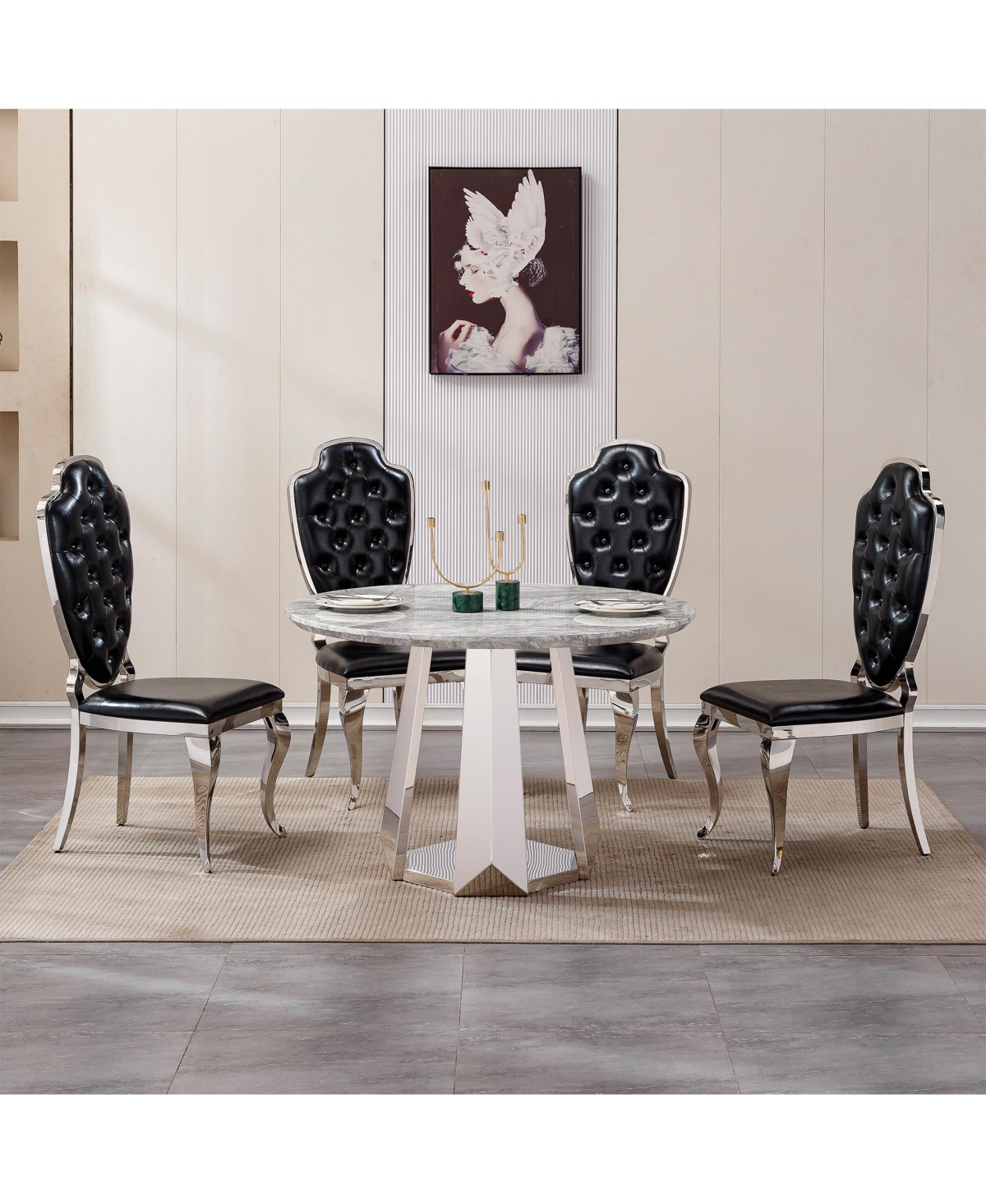 Streamdale Furniture 47" Round Faux Marble Stainless Steel Base Dining Table