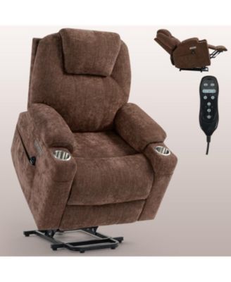 Chenille Power Lift Recliner Massage & Heat USB Cup Holders