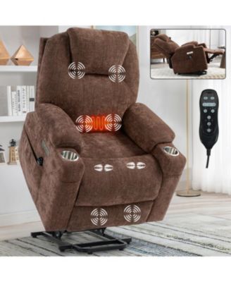Chenille Power Lift Recliner Massage & Heat USB Cup Holders