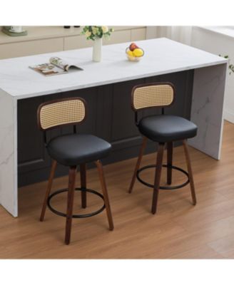 Rattan Counter Height Swivel Bar Stools (Set of 2)