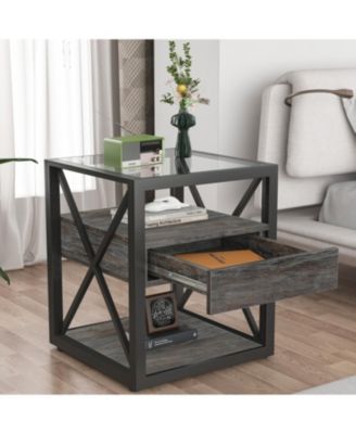 Modern End Table with Drawer - Rustic Nightstand
