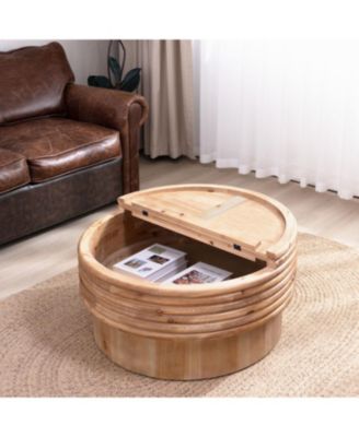 Round Lift-Top Coffee Table - Hidden Storage Natural Finish