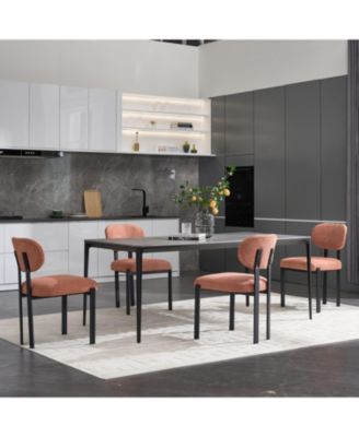 Boucle Dining Chairs Set of 2 Black Metal Legs