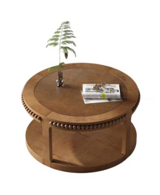 31.5" Round Wood Coffee Table - Two-Tier, Sturdy Legs
