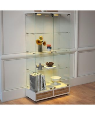 Streamdale Modern Glass Display Cabinet w/ Drawers & LED Lights