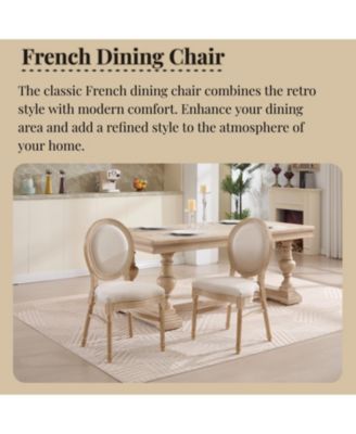 French Country Upholstered Dining Chairs, Set of 2, Beige