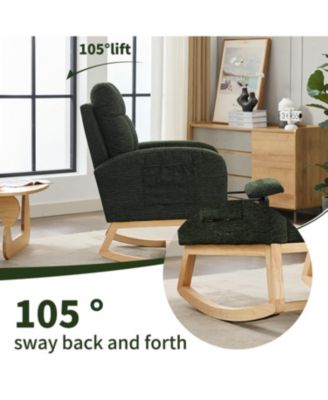 Modern Rocking Chair with Wood Legs & Adjustable Footrest
