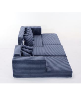 Streamdale Oversize Cloud Couch L-Shape Sleeper Sofa Bed, 8 Pillows, Corduroy, Blue