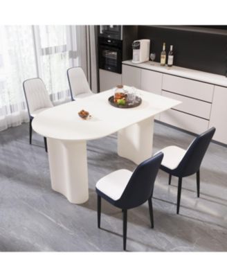 Streamdale 63" Cream MDF Dining Table & PU Chair Set, Black Metal Legs