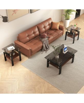 2 Modern Glass Tea/Coffee Tables, Gray/Black